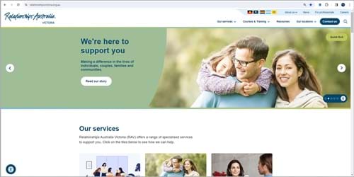 A preview of the Relationships Australia Victoria website homepage